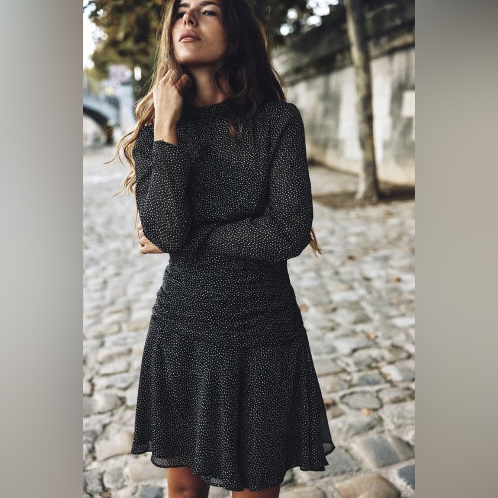 Zara Gathered Polka Dot Dress